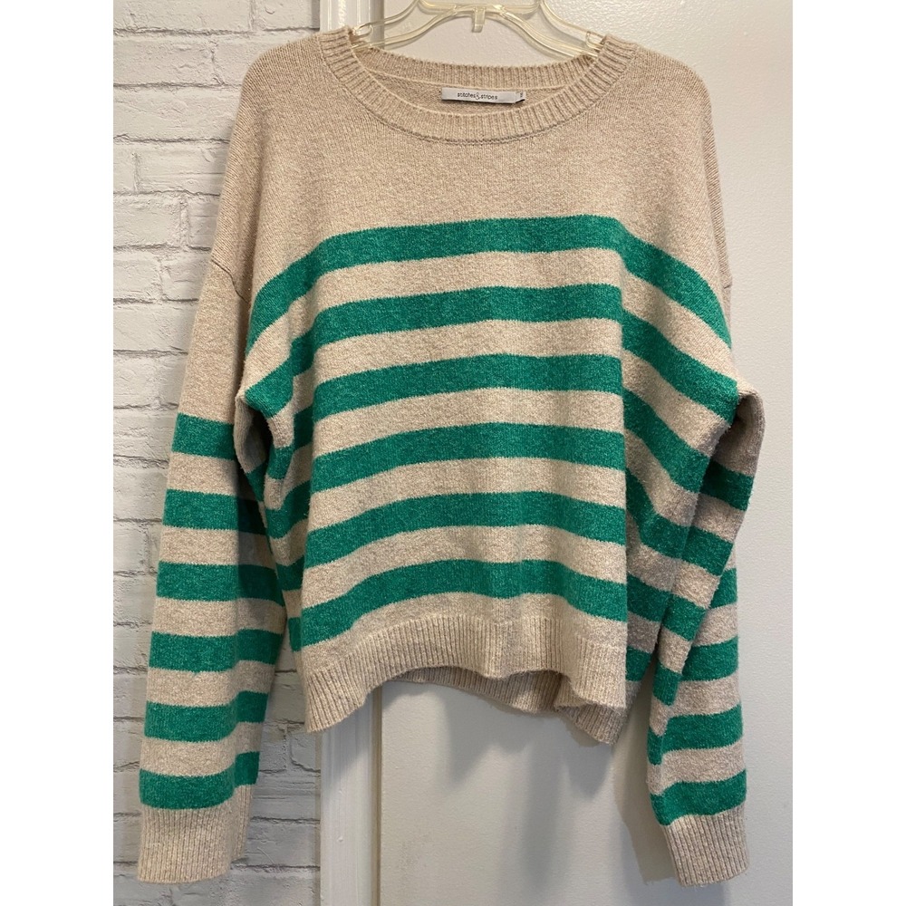 Stitches & Stripes Martina Striped Sweater Green, Cream XXL Long Sleeve Cotton